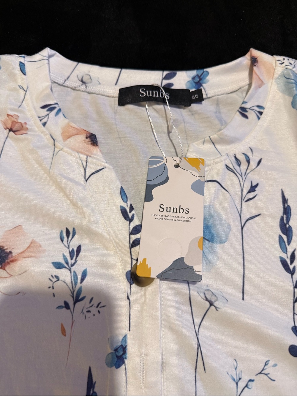 White Floral V-Neck Tunic with Blue & Blush Blooms